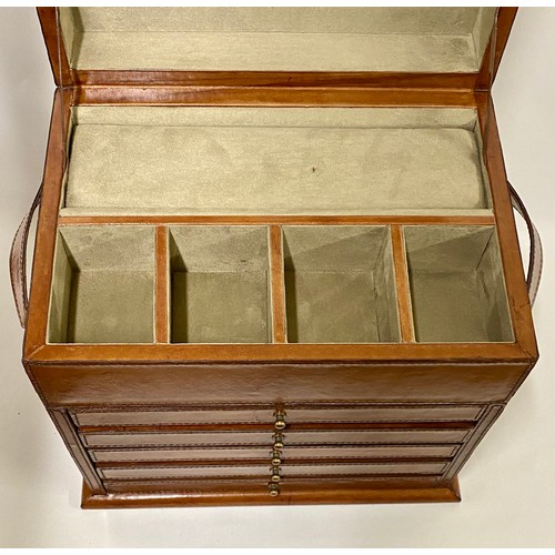 150 - Five Drawer Leather Bound Jewellery Organiser Box with Carry Handles 33cm x 32cm x 23cm