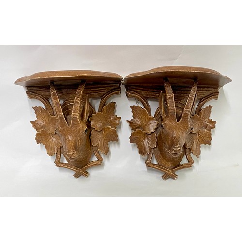 156 - Pair of Black Forest Style Chamois Wall Bracket / Shelves 16cm x 15cm x 12cm