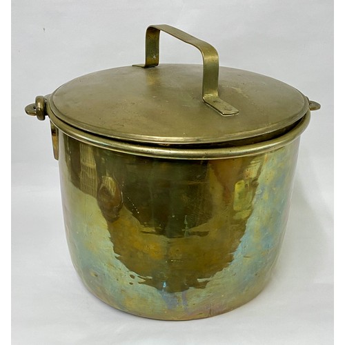 162 - Vintage Brass / Copper Ware Cooking Pot With Lid and Carry Handle 36cm Height. 33cm Diameter