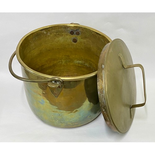 162 - Vintage Brass / Copper Ware Cooking Pot With Lid and Carry Handle 36cm Height. 33cm Diameter