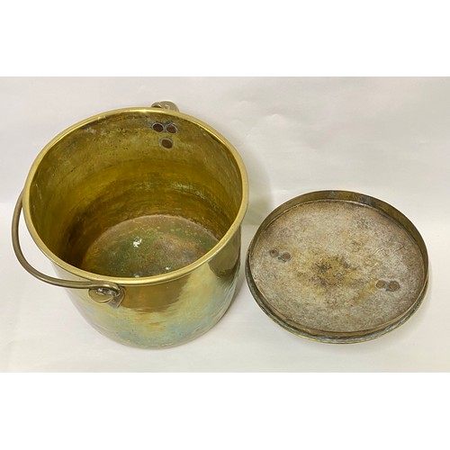 162 - Vintage Brass / Copper Ware Cooking Pot With Lid and Carry Handle 36cm Height. 33cm Diameter