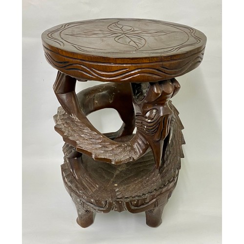 163 - Hand Carved Wood Mid Century Chinese Dragon Stool / Table 51cm Height. 35.5cm Diameter