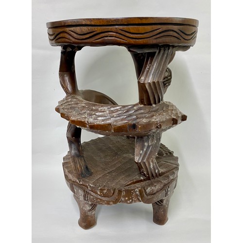 163 - Hand Carved Wood Mid Century Chinese Dragon Stool / Table 51cm Height. 35.5cm Diameter
