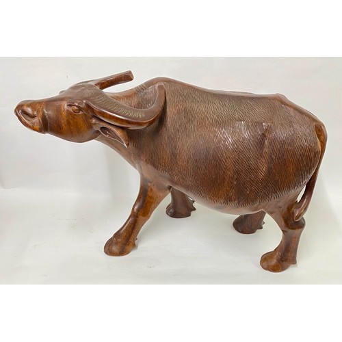 164 - Large Very Good Quality  Matched Pair of Carved Wood Water Buffalo Sculptures 58cm x 40cm (2)