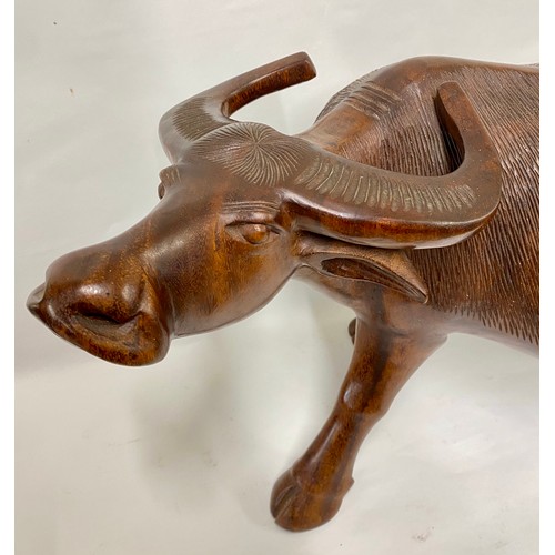 164 - Large Very Good Quality  Matched Pair of Carved Wood Water Buffalo Sculptures 58cm x 40cm (2)