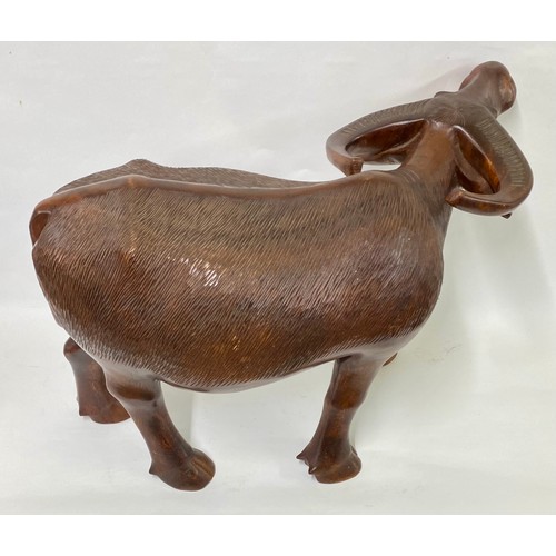 164 - Large Very Good Quality  Matched Pair of Carved Wood Water Buffalo Sculptures 58cm x 40cm (2)