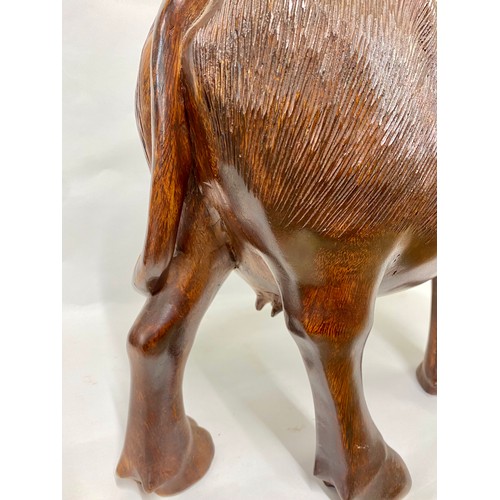 164 - Large Very Good Quality  Matched Pair of Carved Wood Water Buffalo Sculptures 58cm x 40cm (2)