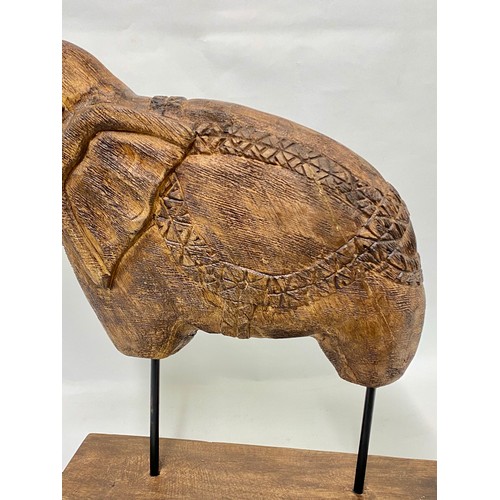 168 - Carved Wood Elephant Sculpture Raised on Stand 52cm x 51cm