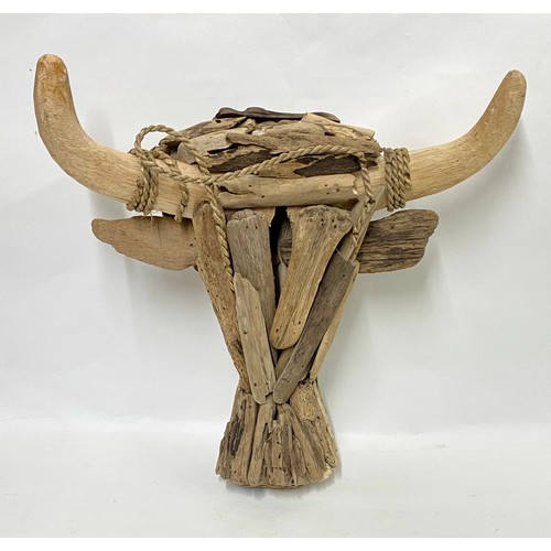 172 - Folk Art Driftwood Bulls Head Figure 40cm x 40cm x14cm