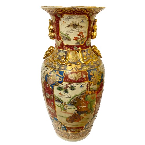 176 - A Large Porcelain Floor Standing Ornate Oriental Style Satsuma Vase 91.5cm Height