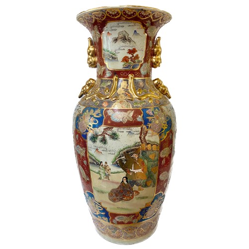 176 - A Large Porcelain Floor Standing Ornate Oriental Style Satsuma Vase 91.5cm Height