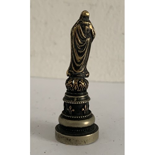 171 - Antique Bronze And Steel Seal Having A Statue Of Jesus And The Sacred Heart
5 cms l