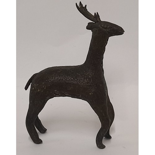 1 - Oriental Bronze figure of a Deer, 13cm high