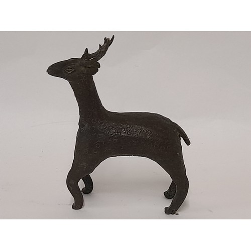 1 - Oriental Bronze figure of a Deer, 13cm high