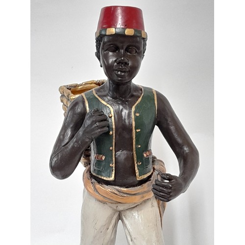 7 - Composite Blackamoor Figure of man carrying a basket on his back and Monkey at his feet, 36cm high