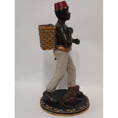 7 - Composite Blackamoor Figure of man carrying a basket on his back and Monkey at his feet, 36cm high