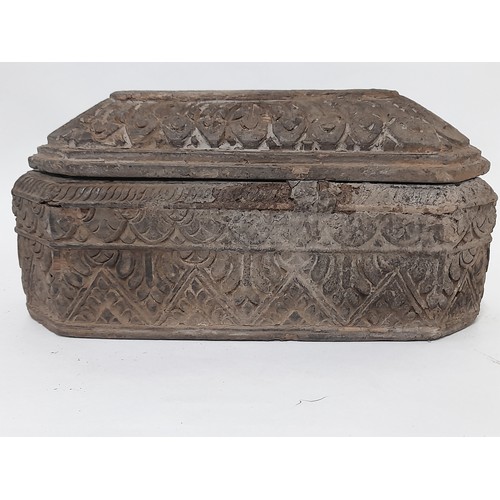 11 - Vintage Carved wood Reliliquary  Box (possibly Nepalese), 21.5cm long x 8cm wide x 10.5cm