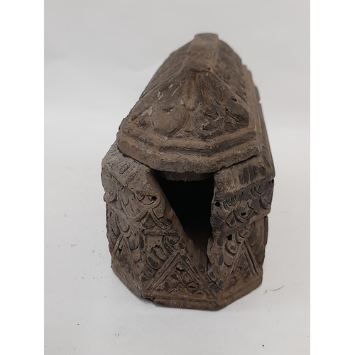 11 - Vintage Carved wood Reliliquary  Box (possibly Nepalese), 21.5cm long x 8cm wide x 10.5cm