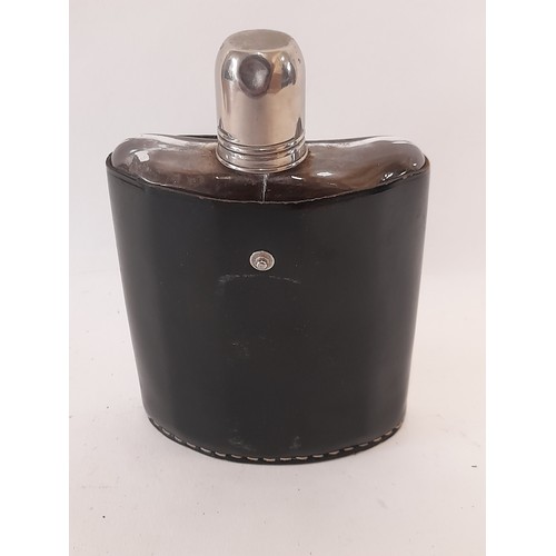 20 - Vintage Glass Hip Flask in case, 15cm high