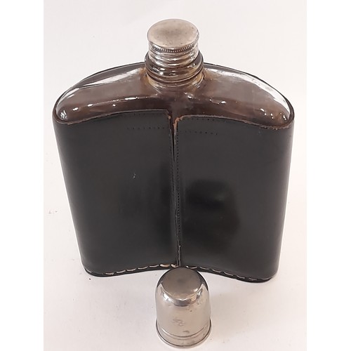 20 - Vintage Glass Hip Flask in case, 15cm high