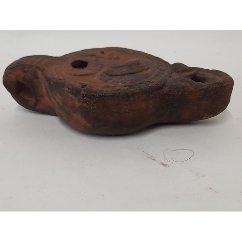 23 - Terracotta Oil Lamp, 13cm long