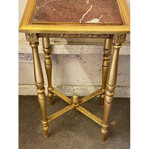 20 - French Gilt Wood Marble Top Side Table. 41 x 35 x 79 cms