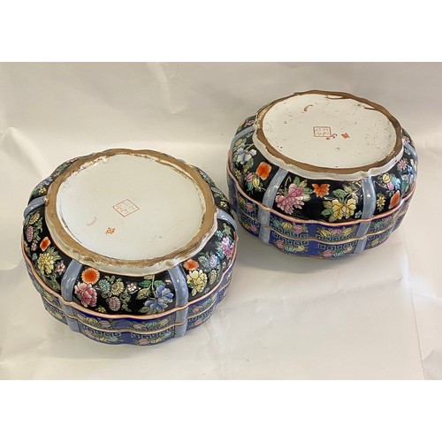 188 - Pair of Large Vintage Hand Painted Chinese Decoration Ceramic Lidded Boxes Of Floral Design  20cm He... 