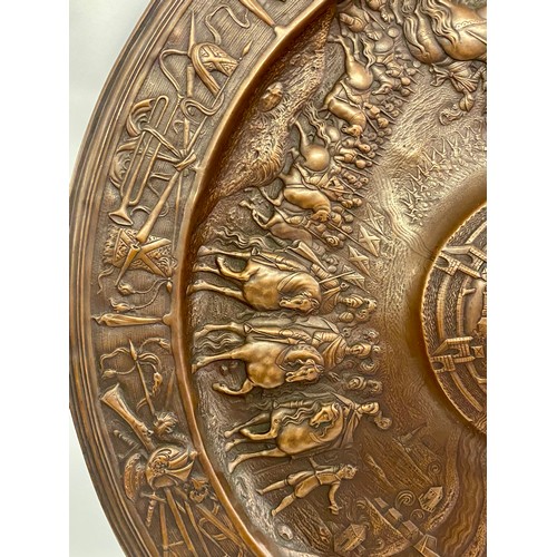 193 - Large Vintage Heavy Gauge Circular Copper Wall Hanger With Classical Battle Scene  55cm Diameter