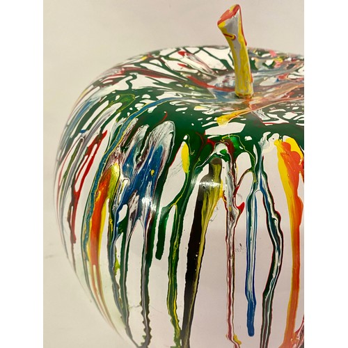 197 - Modernist Fluid Paint Art Decorated Apple Ornament 32cm Height. 28cm Diameter