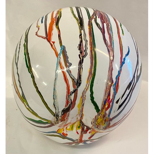 197 - Modernist Fluid Paint Art Decorated Apple Ornament 32cm Height. 28cm Diameter