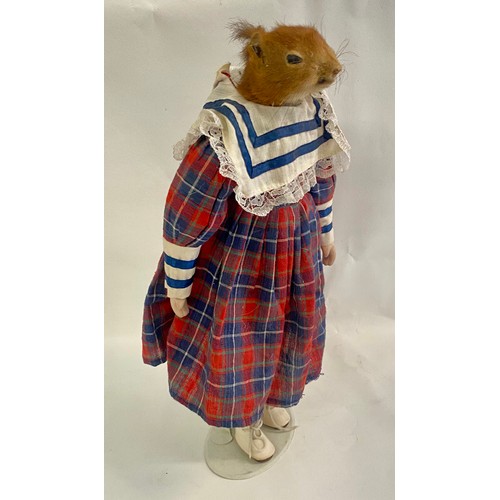 198 - Vintage Macabre Taxidermy Squirrel Head Amalgamation Oddity Doll on Stand 38cm Height