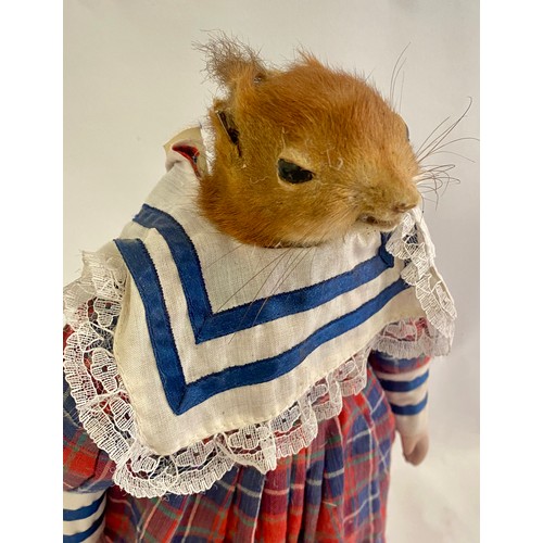 198 - Vintage Macabre Taxidermy Squirrel Head Amalgamation Oddity Doll on Stand 38cm Height