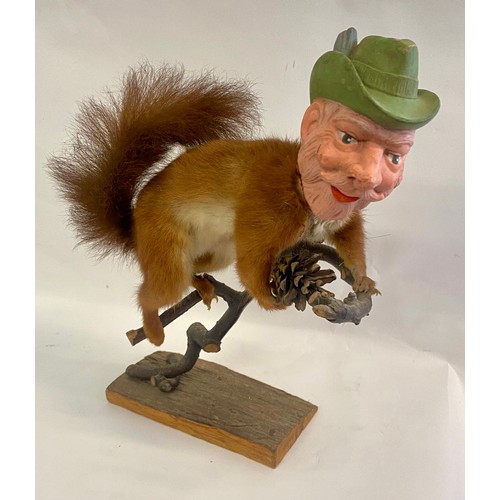 200 - Vintage Macabre Amalgamated Taxidermy Oddity Squirrel with Gentleman’s Head Figure 41cm Height. 27cm... 