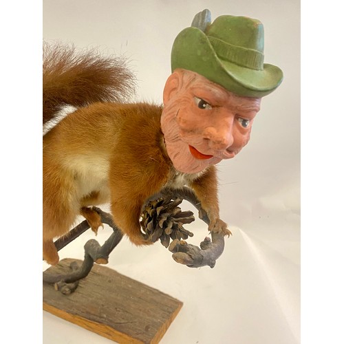 200 - Vintage Macabre Amalgamated Taxidermy Oddity Squirrel with Gentleman’s Head Figure 41cm Height. 27cm... 