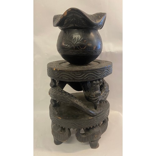 201 - Vintage Hand Carved Wood Oriental Style Dragon Stool / Plinth with Container Top 45cm Height. 26cm D... 