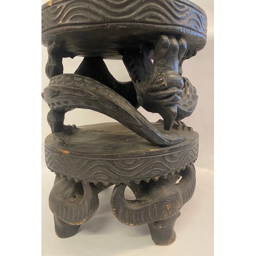 201 - Vintage Hand Carved Wood Oriental Style Dragon Stool / Plinth with Container Top 45cm Height. 26cm D... 