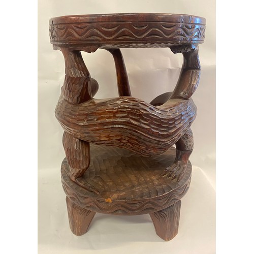 202 - Vintage Hand Carved Wood Oriental Style Komodo Dragon Design Stool / Table 51cm Height. 35cm Diamete... 