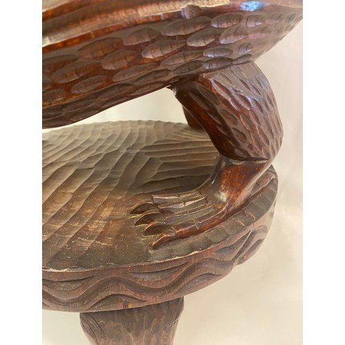 202 - Vintage Hand Carved Wood Oriental Style Komodo Dragon Design Stool / Table 51cm Height. 35cm Diamete... 