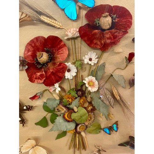 203 - Vintage Framed Continental Diorama With Antique Butterflies 72.5cm x 61.5cm x 6cm