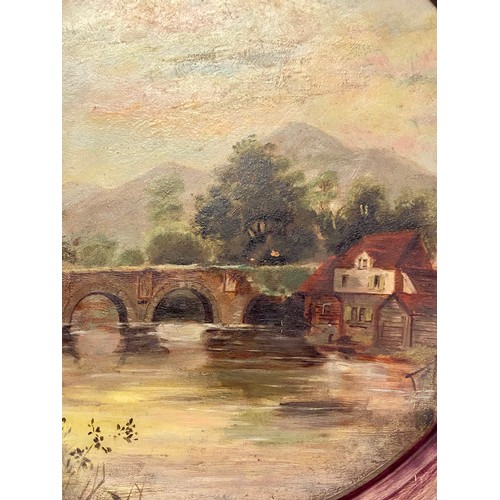 204 - A Circular Watcombe Torquay Local Interest Painted Terracotta Wall Plaque Depicting a Bridge Scene 4... 