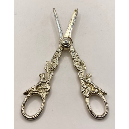 253 - Two Grape Decoration Hallmarked Silver Scissors. Weight 5.687 Oz. Largest 16cm Length