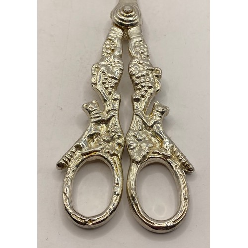 253 - Two Grape Decoration Hallmarked Silver Scissors. Weight 5.687 Oz. Largest 16cm Length