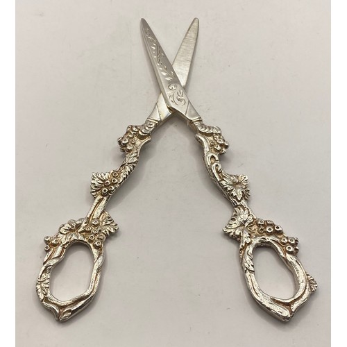 253 - Two Grape Decoration Hallmarked Silver Scissors. Weight 5.687 Oz. Largest 16cm Length