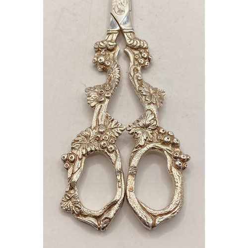 253 - Two Grape Decoration Hallmarked Silver Scissors. Weight 5.687 Oz. Largest 16cm Length