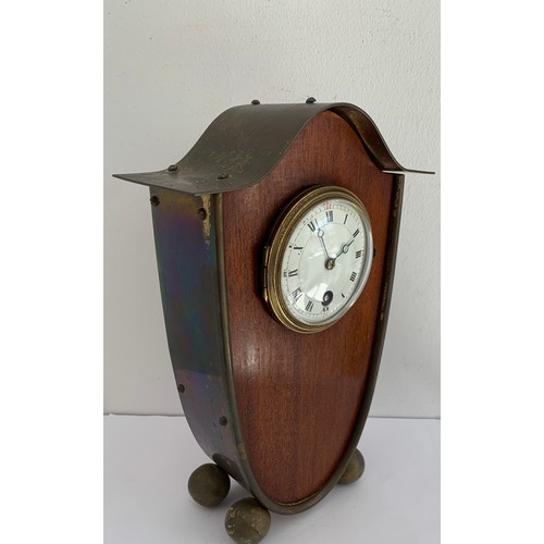 299 - Vintage Brass And Wood Mantel Clock On Brass Ball Feet
17 x 7.5 x 25 cms h