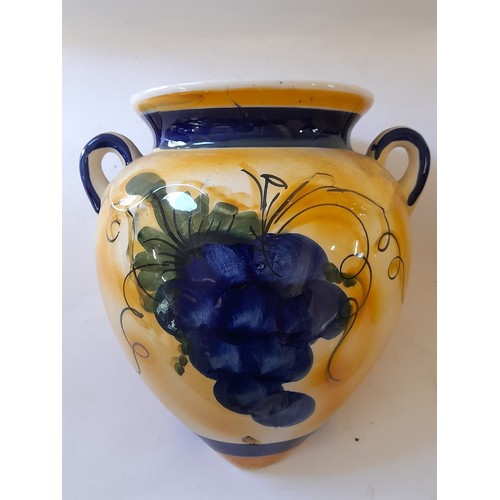 77 - 2 x Faience style wall mounted Planters with Hand Painted Grape design, 23cm x 20cm