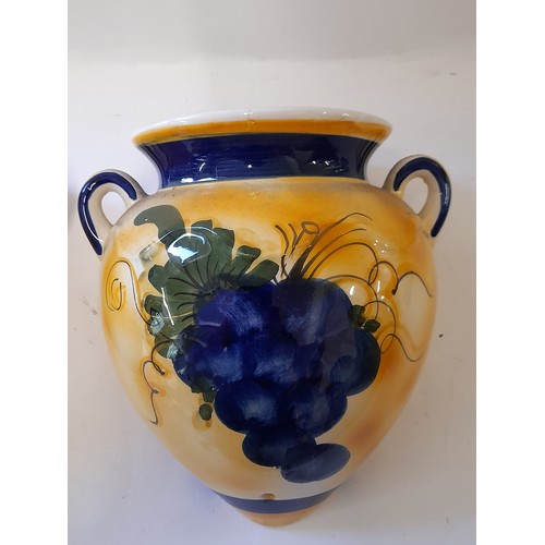 77 - 2 x Faience style wall mounted Planters with Hand Painted Grape design, 23cm x 20cm