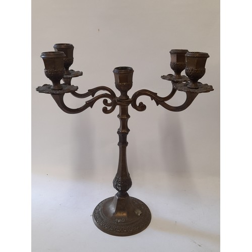 80 - Pair Bronze candelabra for 5 candles, 28cm high x 23cm wide