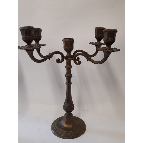 80 - Pair Bronze candelabra for 5 candles, 28cm high x 23cm wide