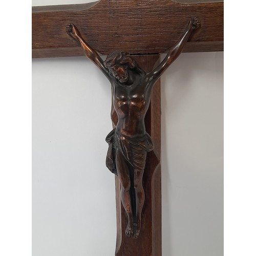 85 - Large wood Crucifix with Bronzed metal Christ, 40cm x 20cm